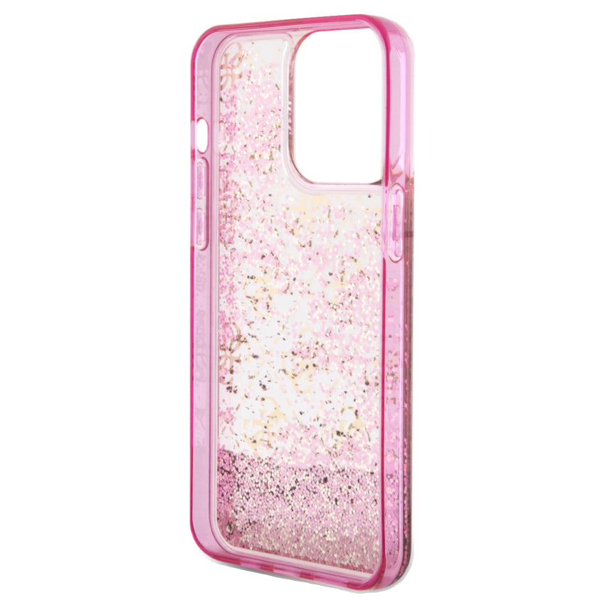 Guess Liquid Glitter 4G Pattern for iPhone 15 Pro Max - Translucent Pink