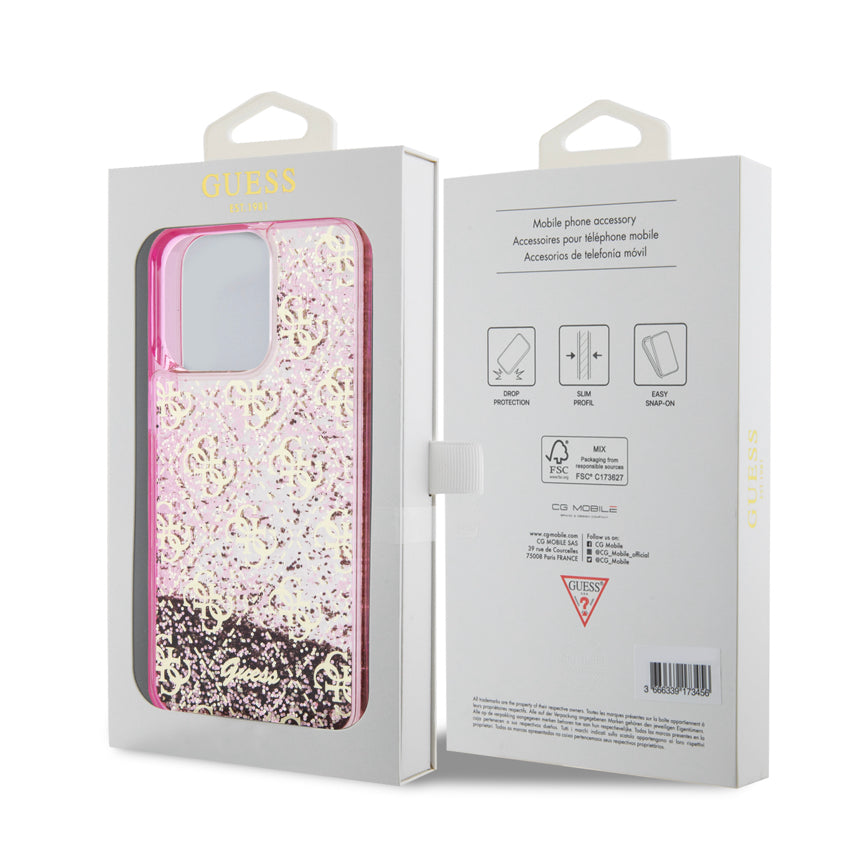 Guess Liquid Glitter 4G Pattern for iPhone 15 Pro Max - Translucent Pink