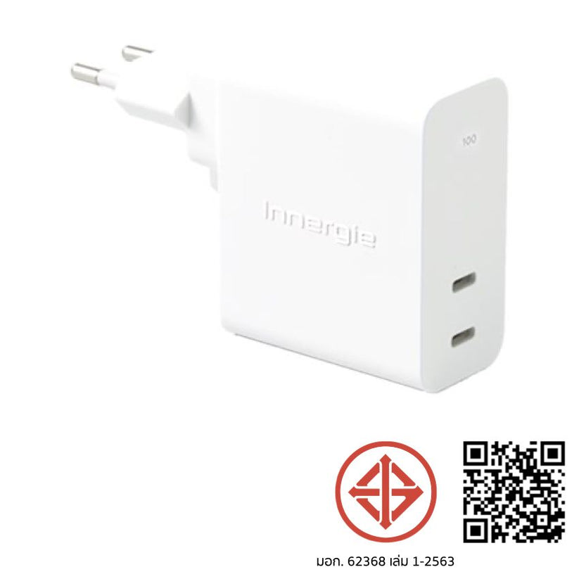 INNERGIE C10 Duo USB-C Power Adapter (TH Plug) หัวชาร์จ C10 Duo พอร์ตคู่ USB-C กำลังไฟสูงสุด 100 วัตต์ สามารถชาร์จอุปกรณ์ 2 เครื่องพร้อมกันได้ ขนาดเล็ก พกพาสะดวก