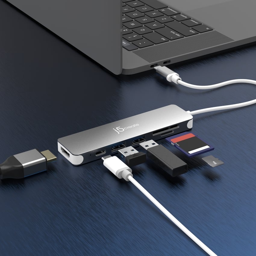 ฮับ USB-C แบบหลายพอร์ต J5 6-in-1 USB-C to 4K HDMI, PD 3.0 100W