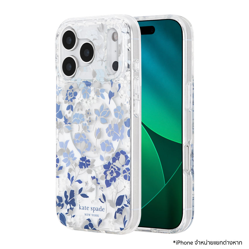 iPhone 17 Pro เคสแฟชั่น Kate Spade ลายดอกไม้ Flowerbed Blue Print รองรับ MagSafe