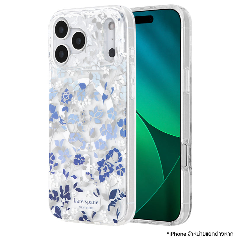 iPhone 17 Pro Max เคสแฟชั่น Kate Spade ลาย Flowerbed Blue Print รองรับ MagSafe
