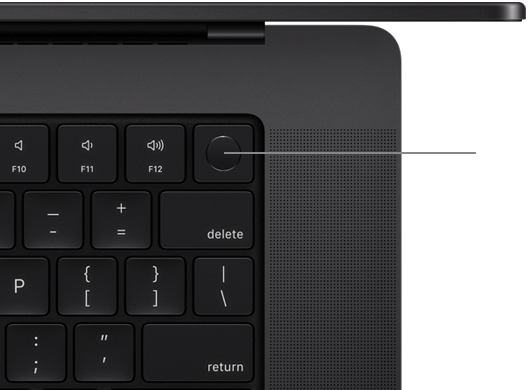 มุมมองด้านบนของคีย์บอร์ดของ MacBook Pro พร้อม Touch ID