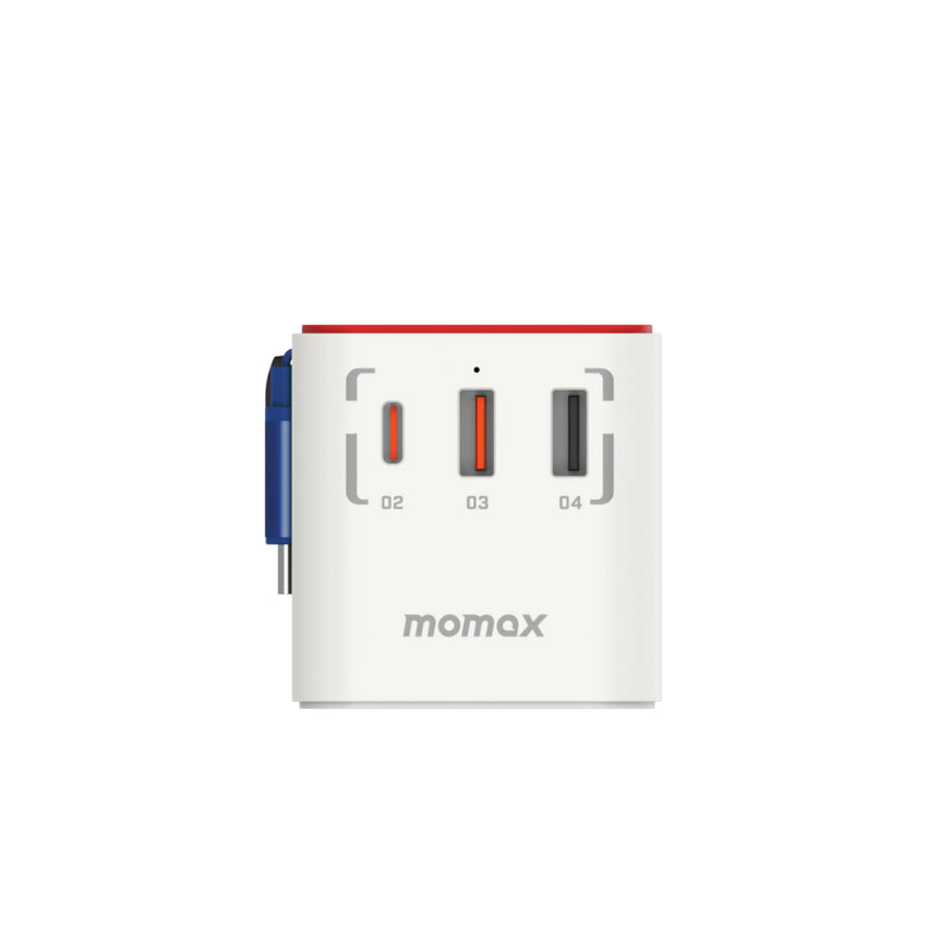 หัวชาร์จสำหรับเดินทาง Momax 1-World+ GaN 70W พร้อมสาย USB-C ในตัว (มี 3 พอร์ต) สี Gundam White