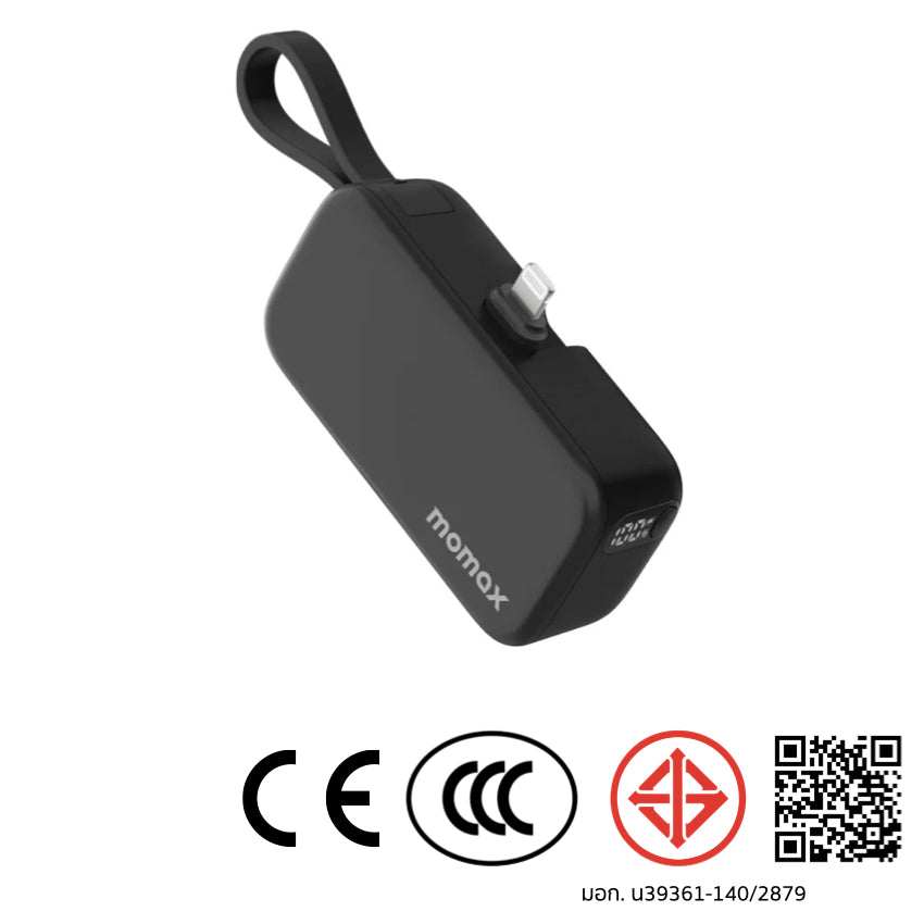 MOMAX 1-Power Mini 5000mAh Bulit-in foldable lightning connector Battery pack (Black)