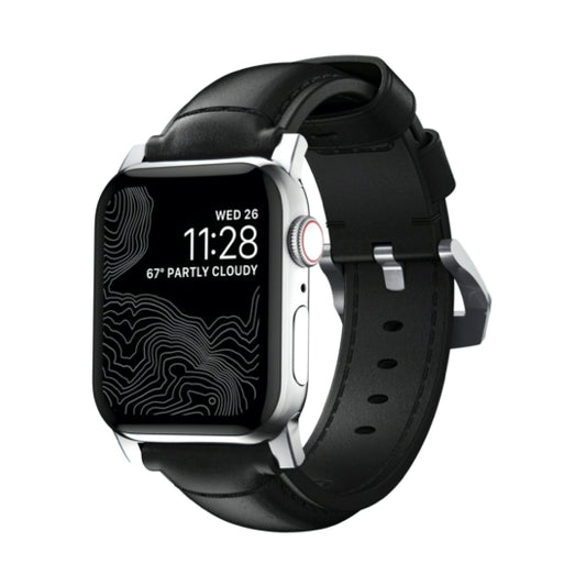 NOMAD Traditional Leather Strap for Apple Watch 42/44mm BK - Silver Buckle