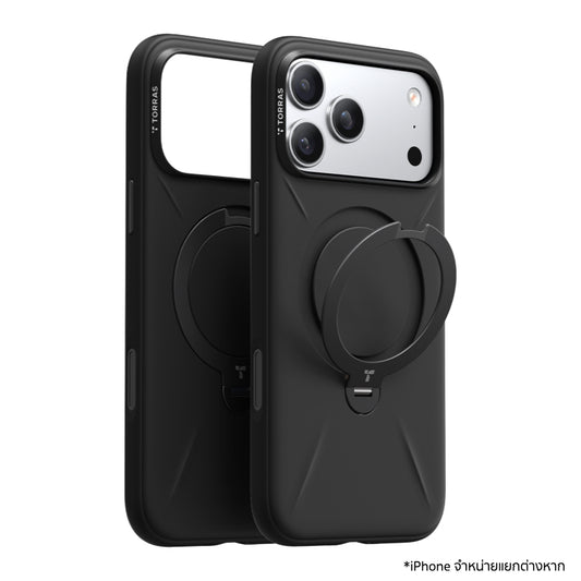 เคสกันกระแทก iPhone 17 Pro Torras Ostand Spin Silicone Series สี Obsidian Black ขาตั้งหมุน 360° ซิลิโคน ROHS กันลื่น ป้องกันรอยขีดข่วน