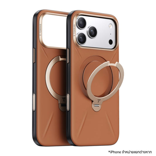 เคสหนัง iPhone 17 Pro Torras Ostand Spin VegSkin Series - Terra Brown