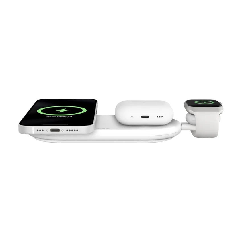 แท่นชาร์จไร้สาย Belkin BOOST CHARGE Qi2 3-in-1 Wireless Charging Pad 15W with Apple Watch สี White